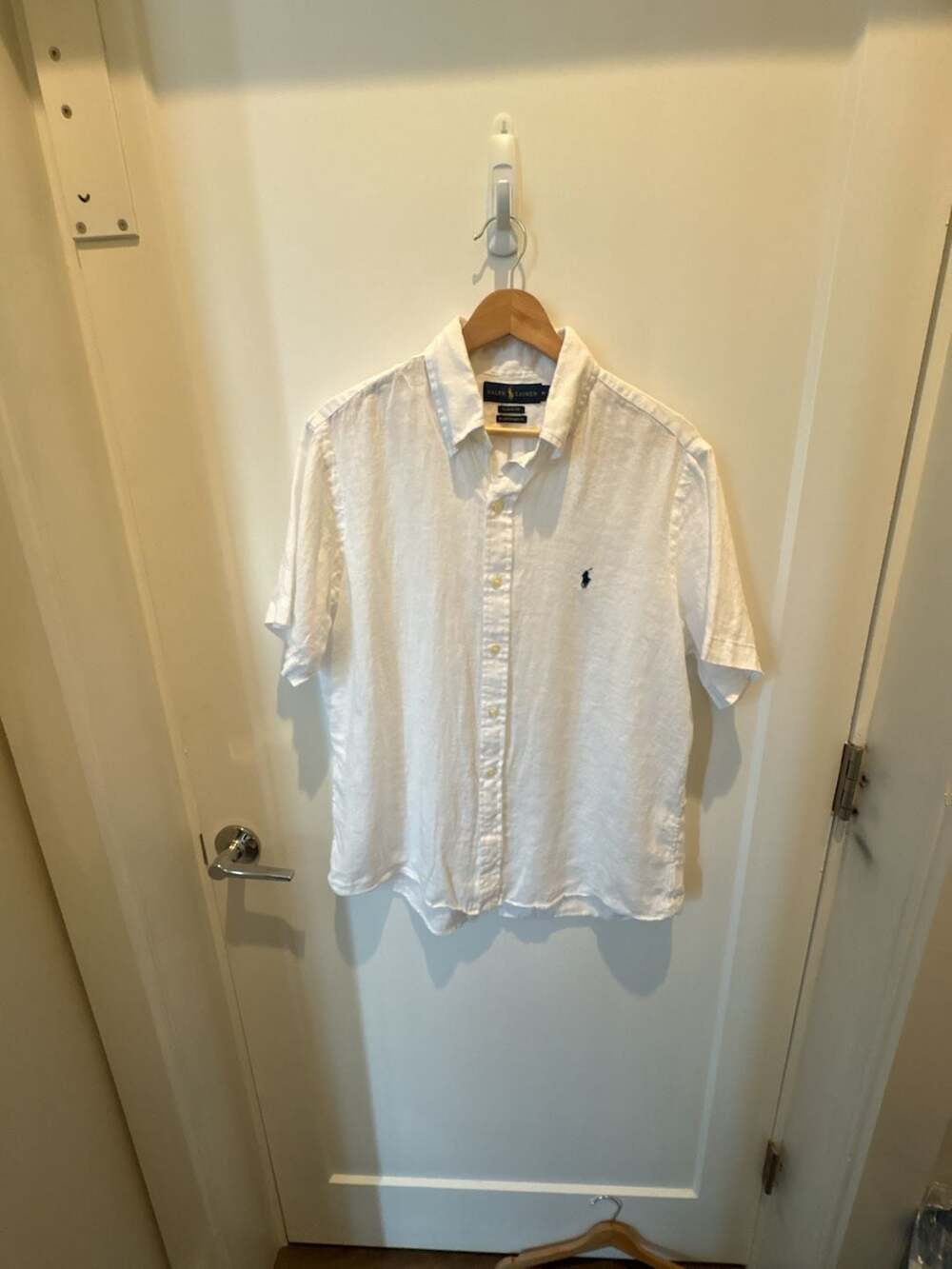Ralph Lauren Men's White Linen Short Sleeve Button Down Shirt Size M